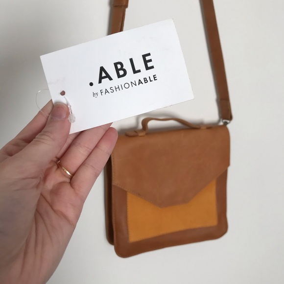 Able Handbags - Able— cognac / yellow banchi satchel bag